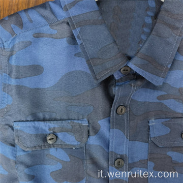 Camicia da bambino a maniche lunghe con risvolto azzurro stampato
